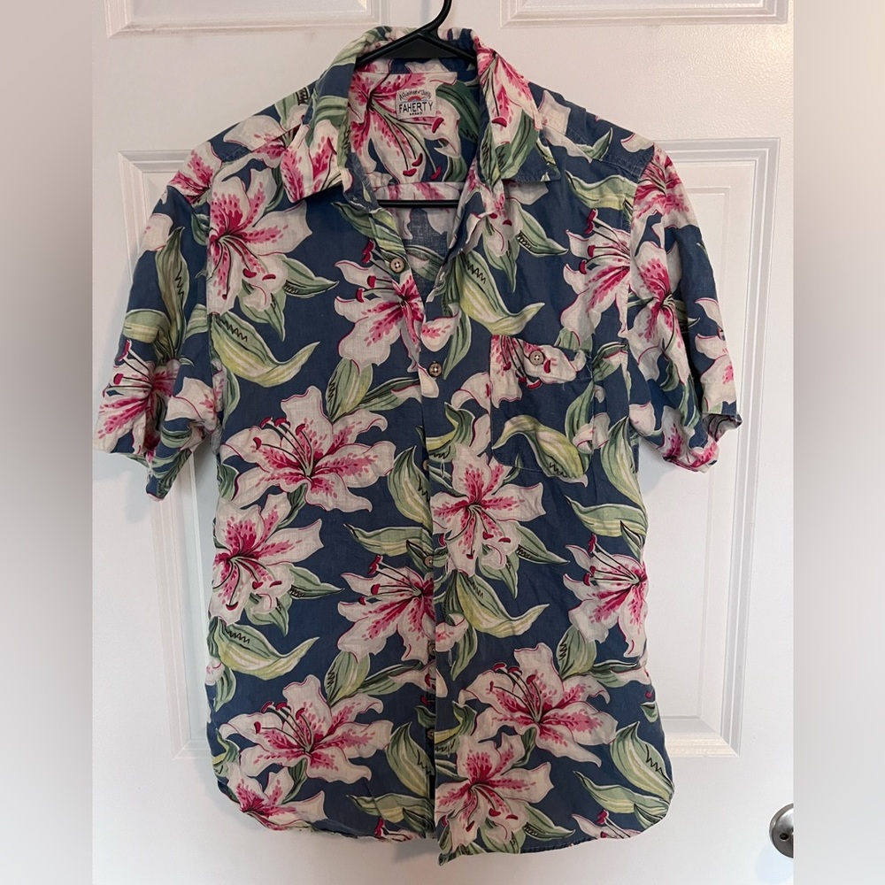 Faherty Blue Floral Button Down Shirt